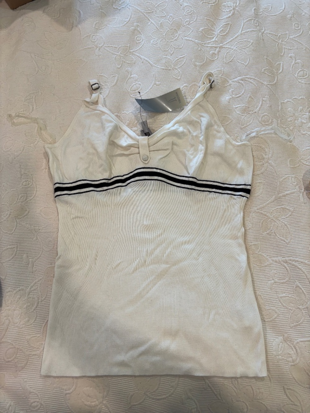 NWT Tristan Style White Rib-Knit Striped Cami Tank Top Size L
